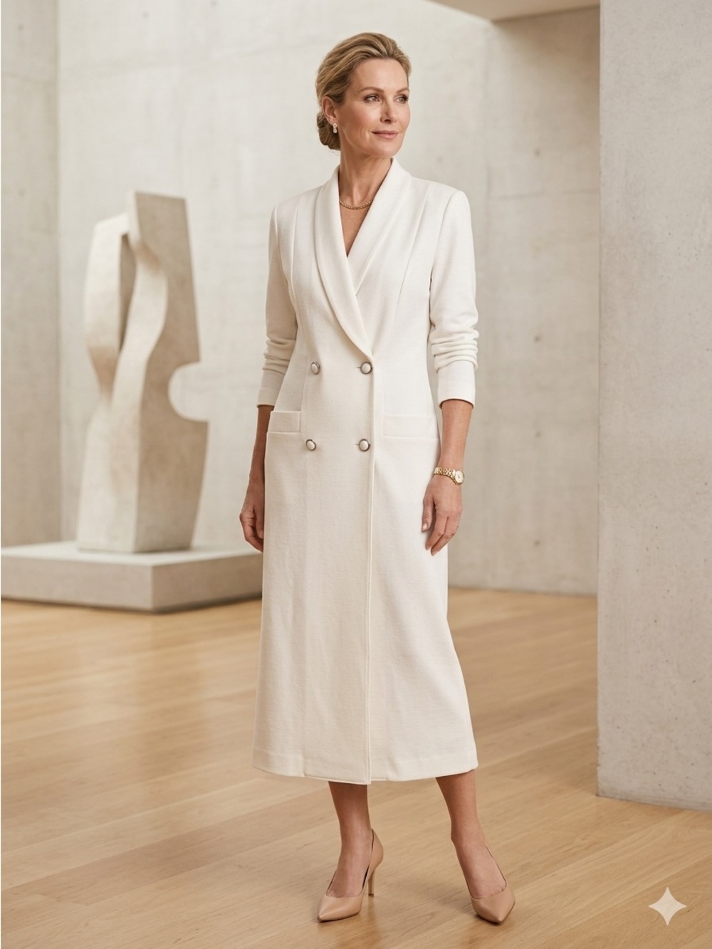 Y2K Caron Chicago Jacket Dress Off White/Ivory Double Breasted Sz 10